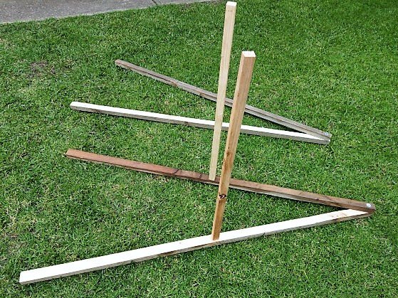 DIY Garden Trellis laid out on the ground to assemble