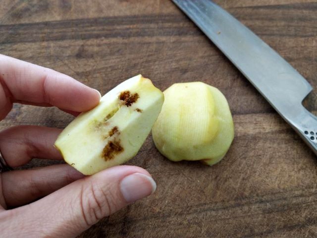 Cut Up Apples With Brown Spots Due To Pests Apple Maggot - Can You Eat Apples With Brown Spots